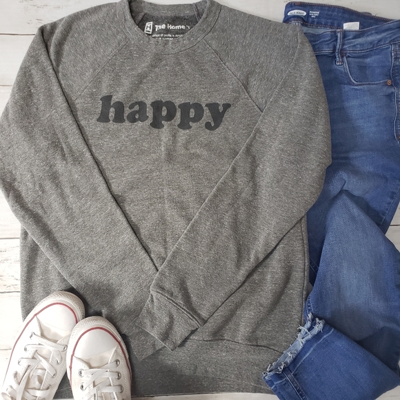 the home t Tops - The Home T - 'Happy' Crew Neck Sweatshirt